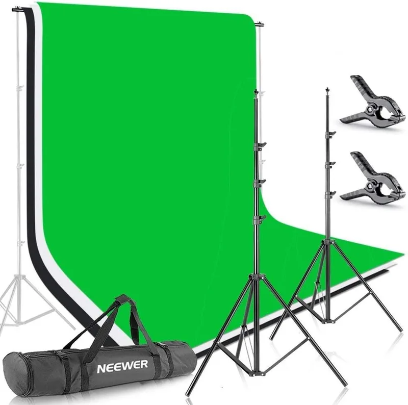 Neewer Background Support System with White/Black/Green Muslin (6.5x9.8ft)
